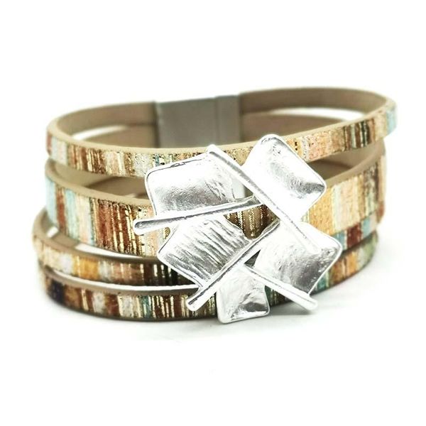 

tennis 2021 fashion leather bracelets for women chunky big metal enamel charm multilayer wide wrap bracelet jewelry, Golden;silver