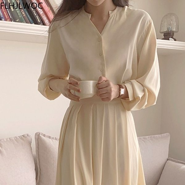 

casual dresses chic korean fashion women temperament office lady elegant work basic wear solid vintage long shirt fenimine vestido, Black;gray