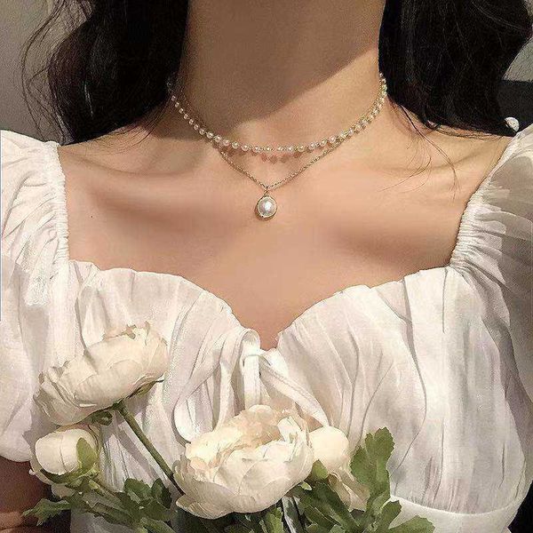 

designer necklace aesthetic neck pendants women fashion faux pearl double vintage clothing accessories jewelry valentines day gift cha, Silver
