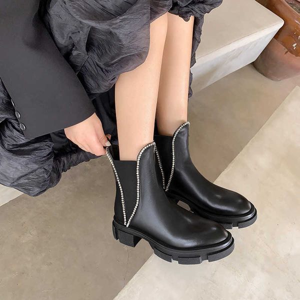 

minority design ~ins martin boots women's net red rhinestone british style short leather locomotive tooling women, Black