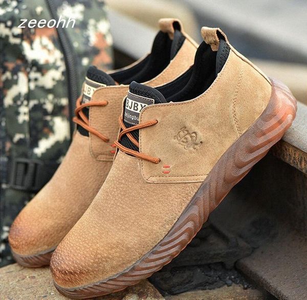 

brand pigskin steel men safety boots spring autumn casual light work footwear anti smash stab labor insurance shoes botas hombre 21r3#, Black