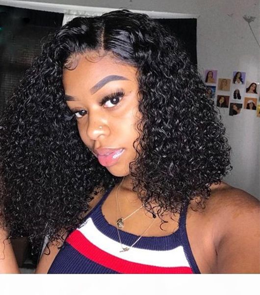 

brazilian curly full lace human hair wigs for black women bob lace front brazilian curly short hair wig glueless pre plucked bleached knots, Black;brown