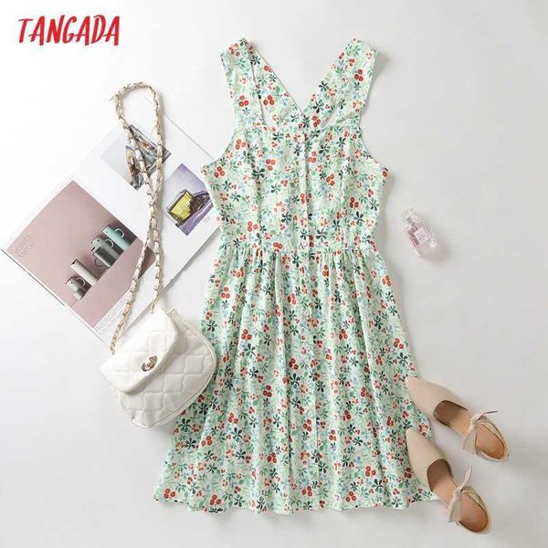 

tangada fashion women print tank dress sleeveless backless buttons female casual dress 3y21 210609, Black;gray