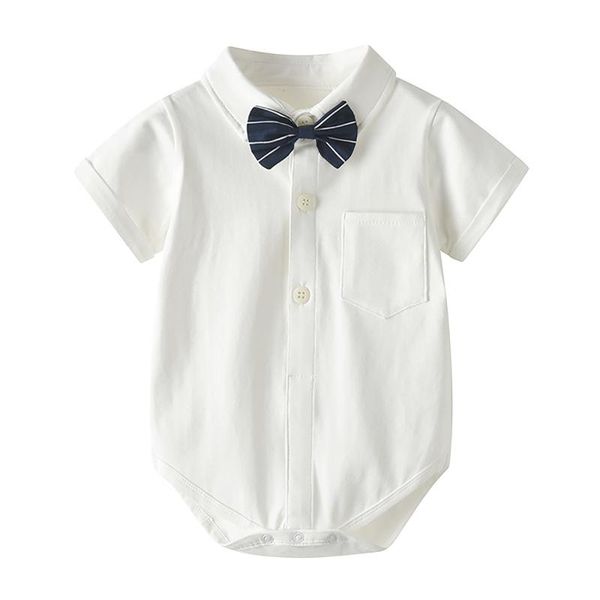 

rompers born baby infant gentleman short sleeve cotton jumpsuit with tie boys birthday christening one-pieces clothes, Blue