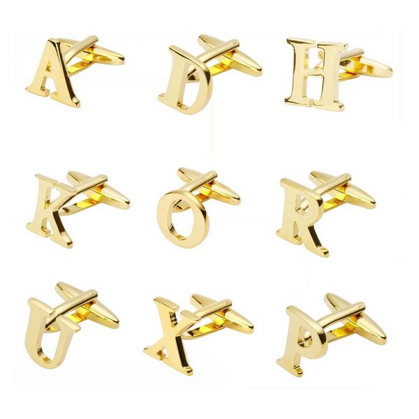 Camicia da uomo francese Metallo Ottone Oro Argento A-Z Gemelli con lettera inglese Gemelli con alfabeto iniziale per uomo Gioielli di moda will e sandy