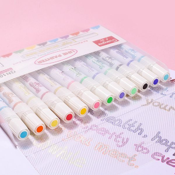

12pcs/set double line pen metallic color magic outline marker pen diy album marking pens for painting office school supplies