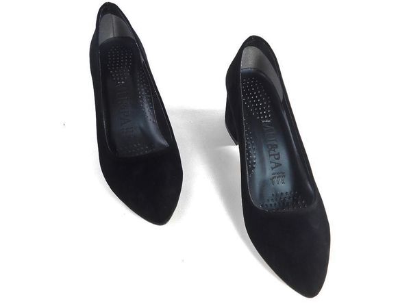 

autumn winter woman suede short heels shoes pointed snout, Black