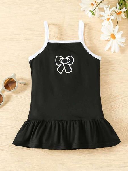 

baby bow print ruffle hem cami dress she, Red;yellow