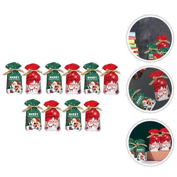 

gift wrap 50pcs christmas plastic drawstring bag xmas candy pouch storage (mixed color)