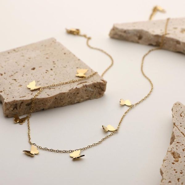 

pendant necklaces european and american 14k gold plated stainless steel choker necklace multiple mini butterfly jewelry, Silver