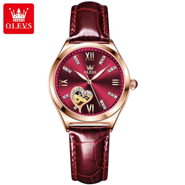 

famous olevs women watches new luxury brands fashion street leather automatic mechanical ladies reloj mujer, Slivery;brown