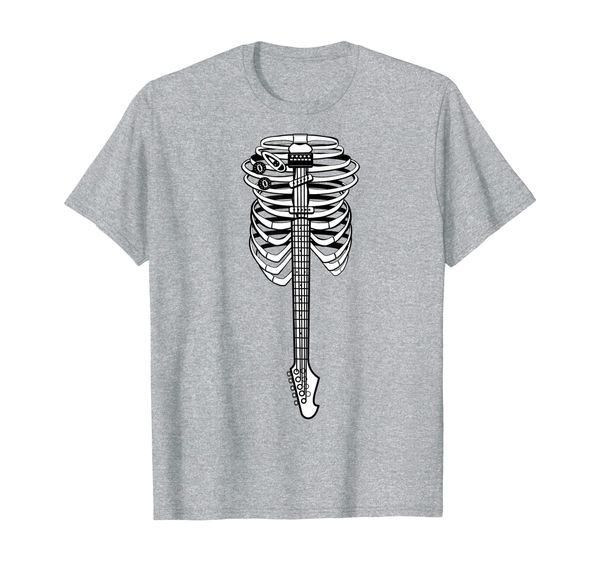 

music rib cage skeleton rock star - electric guitar t-shirt, White;black