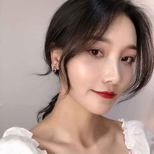 

hoop & huggie 2021 korean simple double circle gold color metal rhinestone drop earrings for women fashion small pendientes jewelry gifts, Golden;silver