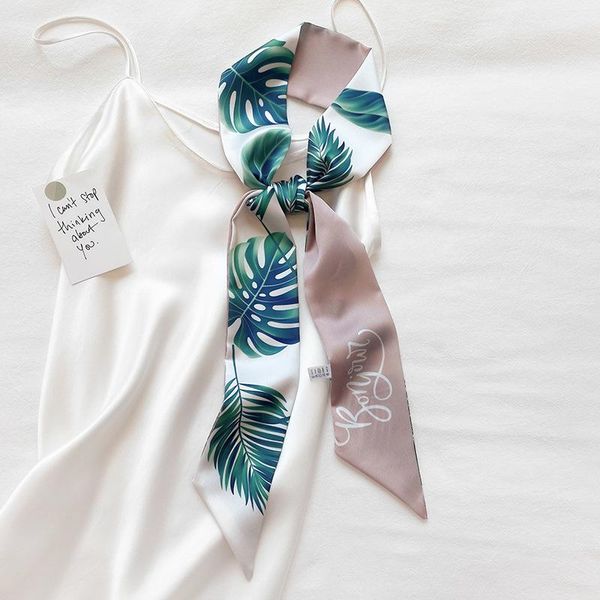 

scarves spring autumn decorative silk scarf women thin long ribbon neckerchief hair band small scarfs narrow bandana 2021, Blue;gray