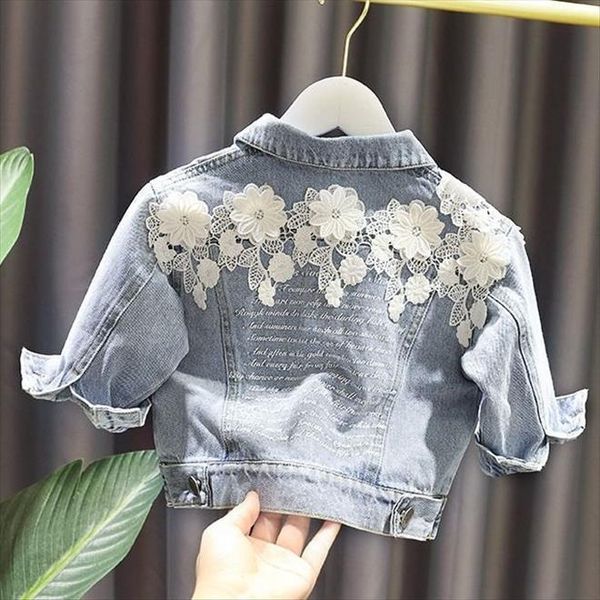 

spring denim lace children coat girl kids cartoon cotton jacket good quality comfortable cute baby clothes, Blue;gray