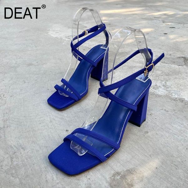 

dress shoes [deat] 2021 spring summer square toe shallow buckle strap cross band pu leather sandals women fashion tide 10f783, Black