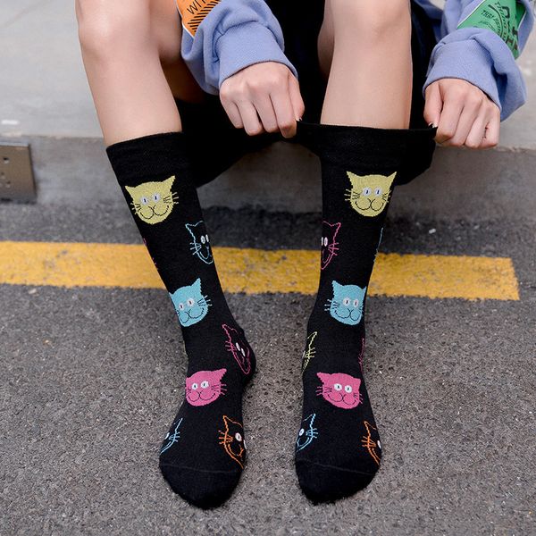 

women's mid long hip hop hip hop skateboard sports socks c0224, Black