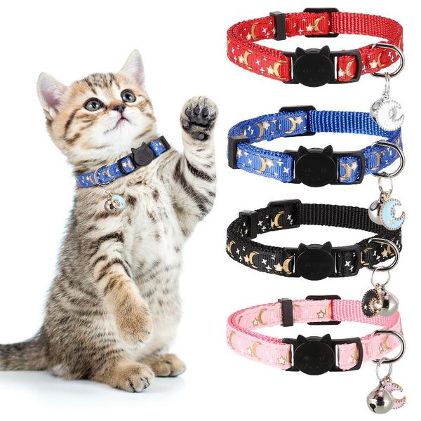 

4pcs breakaway pet cat collars cute moons stars pattern kitty collar with pendant adjustable kitten collars support dropshipping