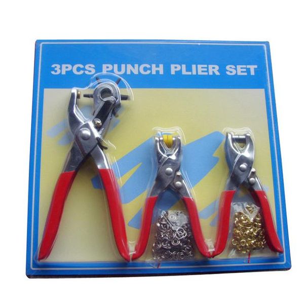 

sewing notions & tools wholesale 3pcs/set punch plier set duty leather hole hand pliers belt holes punches with 200pcs grommet setting tool, Black