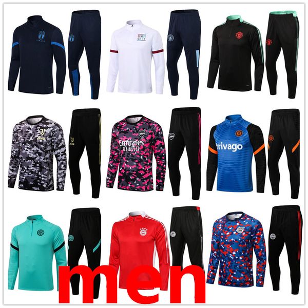 

men adults 2122 football soccer tracksuit training suit jacket 2021 2022 survetement foot chandal tuta jogging 66688, Black