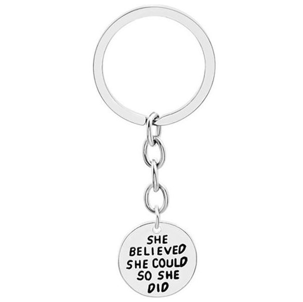 

fashion inspirational lettering key rings she believed colud so did alloy silver keychain jewelry friend gift, Slivery;golden