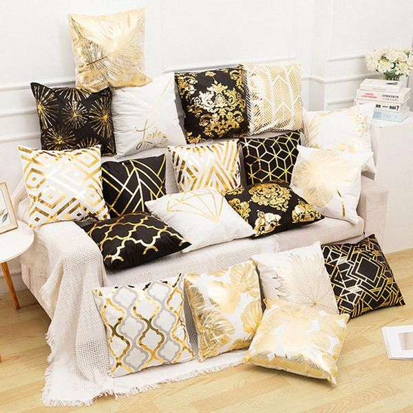 

pillow case 1pcs 45x45cm short plush cover sofa cushion pillowcase for bed car home decorative stamping gold retro european style