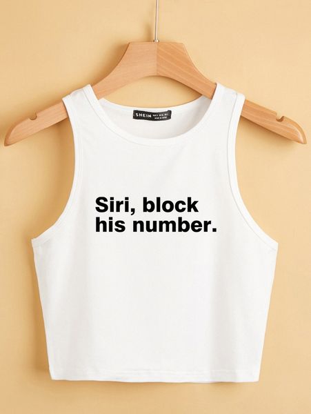 

slogan graphic crop tank 238i#, White