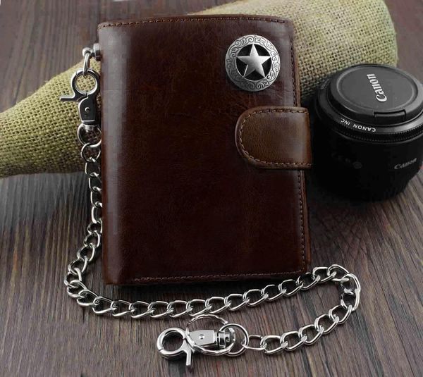 

vintage mens genuine leather trifold wallet coins purse with metal key chain coffee black, Red;black