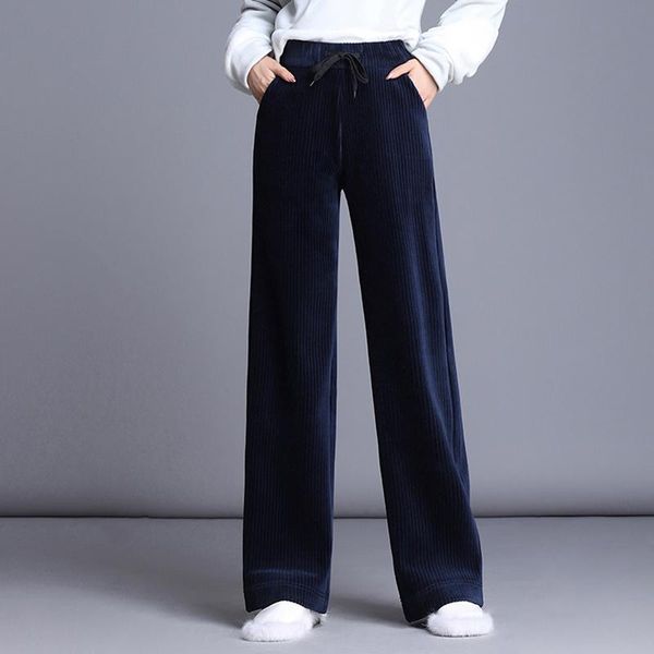 

women's pants & capris fashion high waist trousers women wide leg autumn and winter casual loose corduroy, Black;white