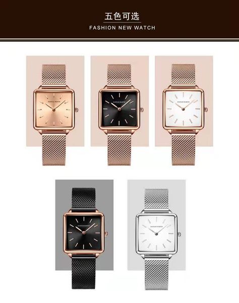 

square women's watch hm hannah martin 38.5 mm ladies fashion template gold quartz watch waterproof 3atm montre femme relojes, Slivery;brown