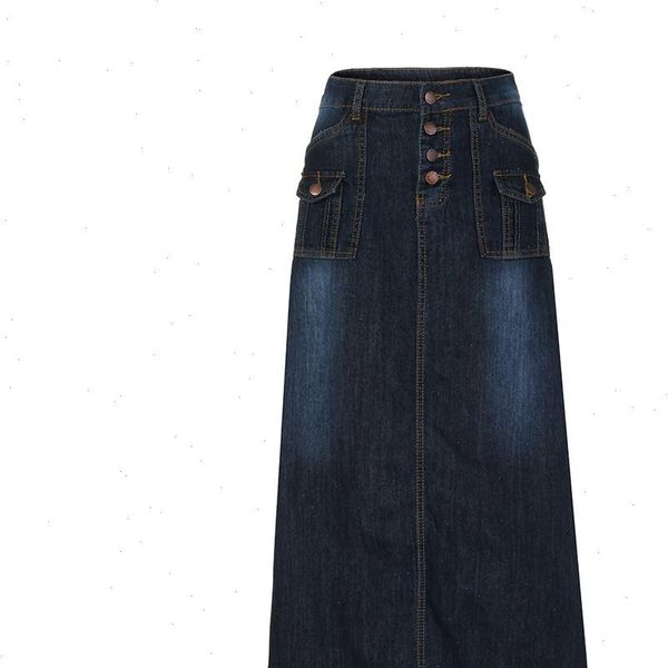 

womens fashion long mid waist button pocket front straight denim maxi skirts harajuku faldas mujer moda 2021 skirts womens, Black