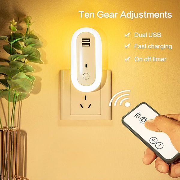 

smart automation modules oval remote control dual usb socket night light plug fast charge bedroom bedside baby feeding lamp