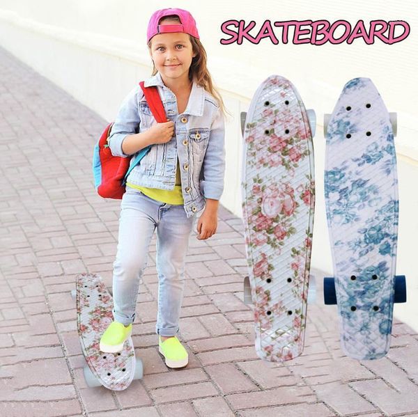 

skateboarding beginner skateboard for boys girls kids longboard with four pu flash wheel two-way rebound assist design portable durable1