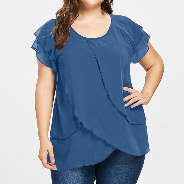 

women's blouses & shirts vintage chiffon blouse women summer casual solid color mesh sleeves round neck shirt plus size short sleeve pu, White