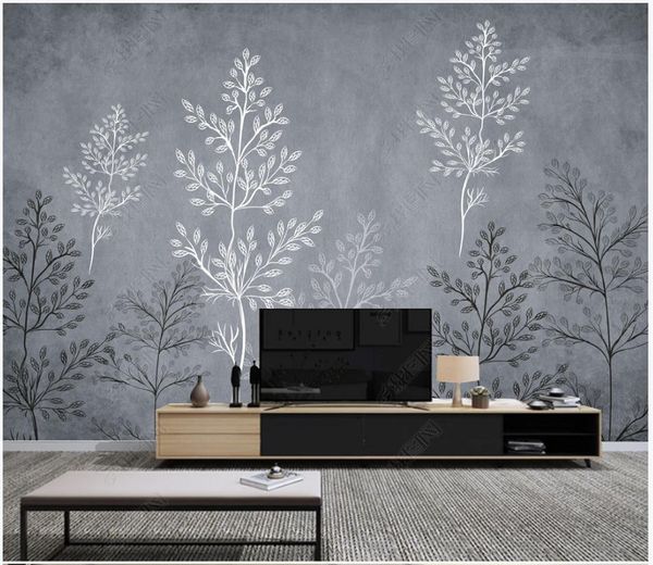 Индивидуальные фото обои 3d фрески обои ручные покрашенные европейские стиль черно-белый дерево росписящая предпосылка настенные бумаги картины декор