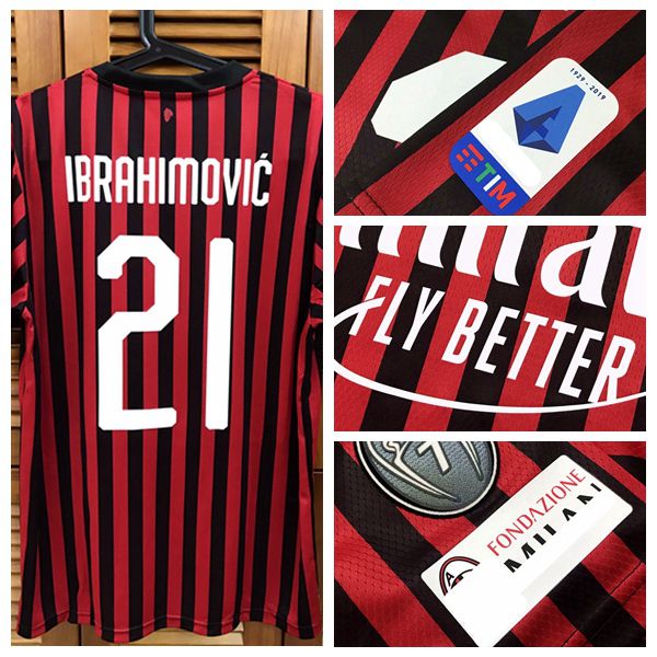 19/20 Match Worn Player Issue домашняя футболка Джерси с короткими рукавами Ibrahimovic Kaka Abate Football Custom Patches Sponsor