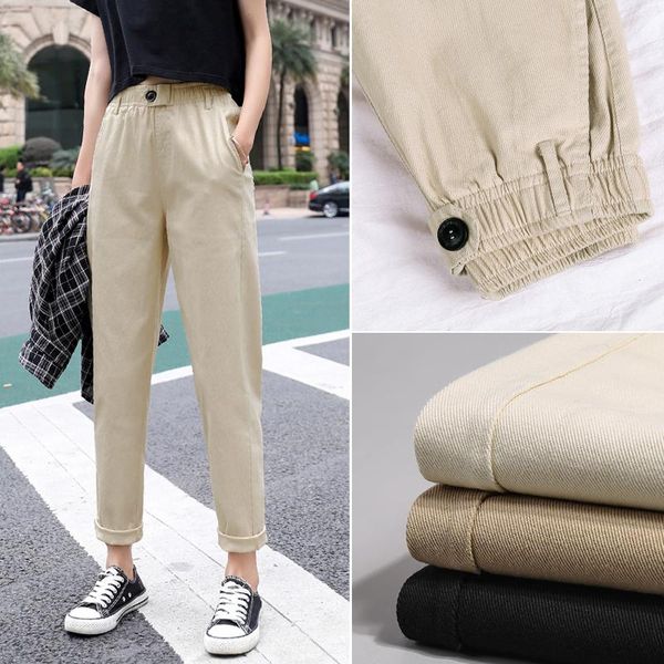 

women's pants & capris korean black cotton 2021 white casual women loose harem high waist overalls nine-point plus size, Black;white