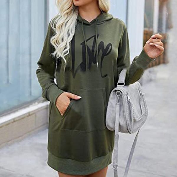 

casual dresses women's autumn 2021 dress long sleeve lightweight drawstring hoodie woman vestido feminino plus size women clothing, Black;gray