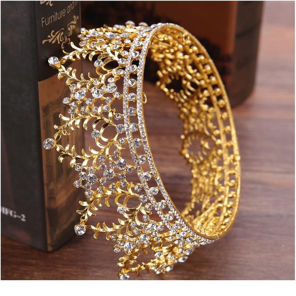 

vintage wedding round crown rhinestone crystal tiara queen prom gold crown bridal hair accessories wedding headwear acc qylhak