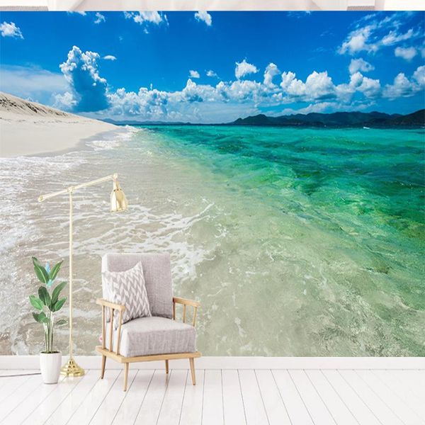 

wallpapers custom 3d po wallpaper hd blue sky beach sea view wall painting bedroom living room sofa decoration mural papier peint