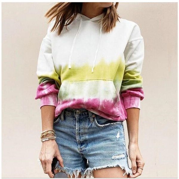 

women's hoodies & sweatshirts ladies fashion cap tie dye print sweatshirt pocket long sleeve fall winter clothing punk style hoodie, Black