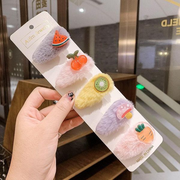 

hair accessories 5pcs/set winter girls cute cartoon soft plush hairpins kids sweet clips headband barrettes fashion, Slivery;white