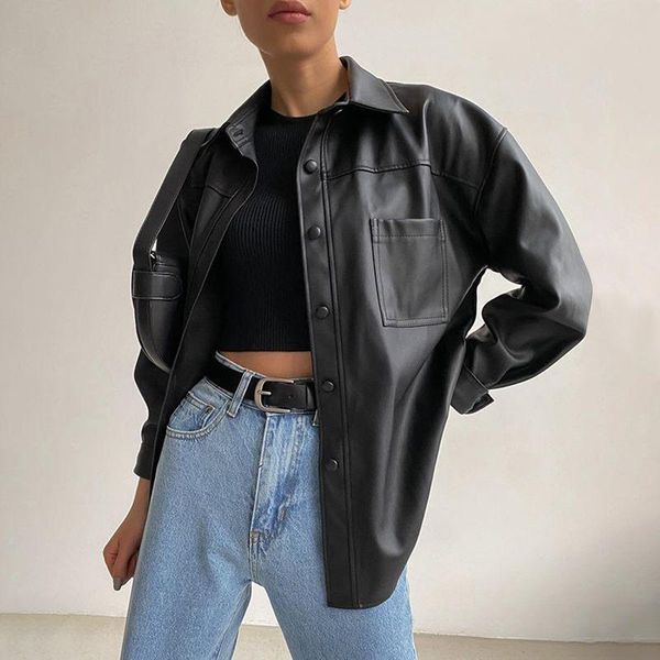 

pu leather jackets celmia women vintage long sleeve coats fashion buttons lapel neck casual outerwear solid color coats 5xl, Black;brown