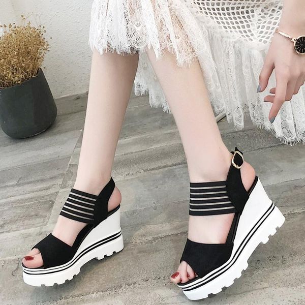 

sandals 2021 women shoes high heels casual flat summer platform, Black