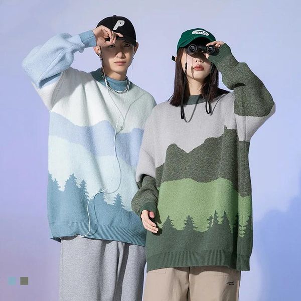 

men's sweaters hawaifish and pullovers 2021 fall winter contrast round neck sweater harajuku style knit, White;black