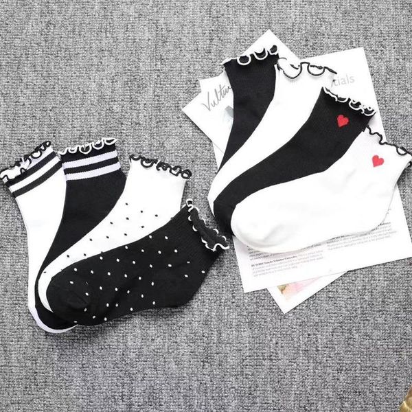 

socks & hosiery sspring and summer korean edition college students cotton curling edge short tube boat, Black;white
