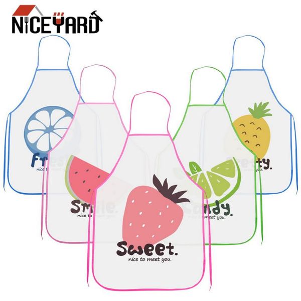 

aprons niceyard cooking waist bib for baking fruit pattern pvc apron sleeveless waterproof anti-oil kitchen accessories bbq tool