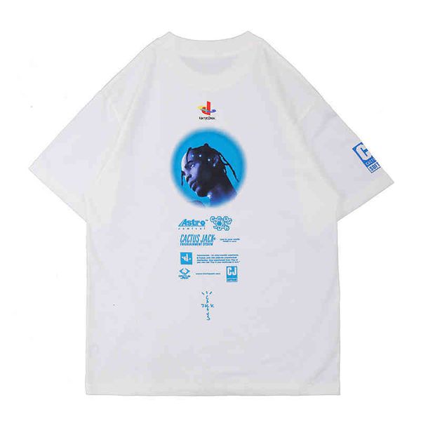 

men's t-shirts spring and summer trendy card games co branded hip hop character head print short sleeve t-shirt men htpj, White;black