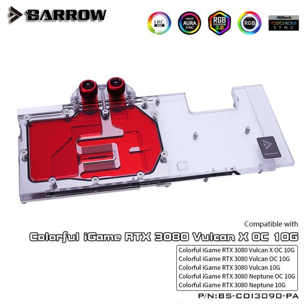 

barrow water block use for colorful igame rtx 3080 vulcan x oc/neptune oc gpu card lrc2.0 full coverage copper radiator a-rgb