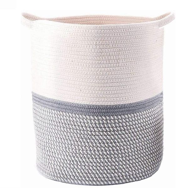 

storage baskets cotton rope woven basket with handle,baby toys multipurpose basket,clothes&blanket hamper basket,36x45cm